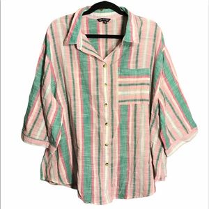 UNIQUE SPECTRUM Green Pink striped blouse 2X